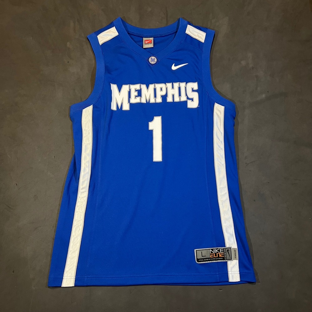 Nike Team Memphis Tigers Basketball Jersey Mens Large Blue Nike Elite #1 NCAA